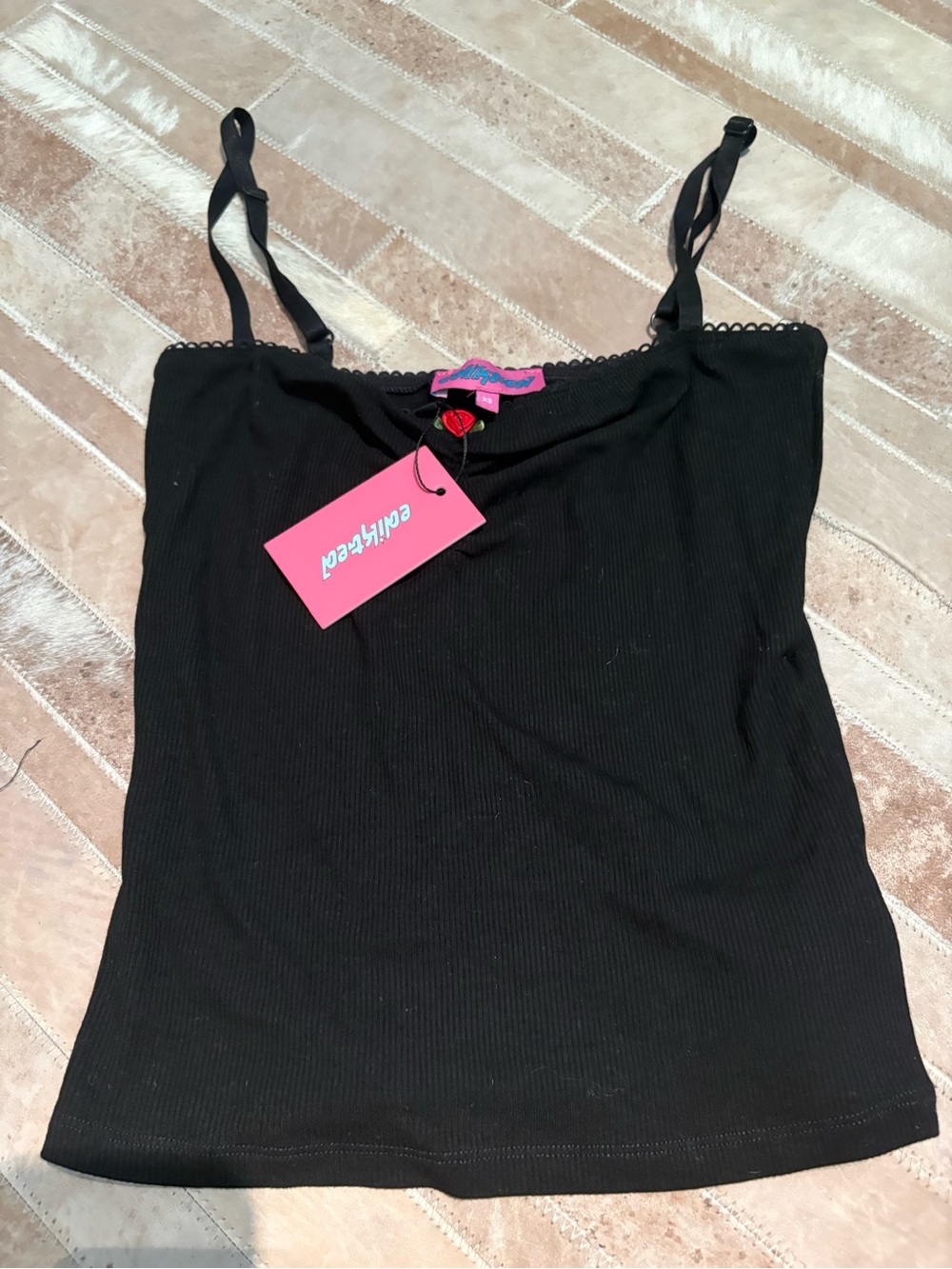 Edikted Black Ribbed Cami Top with Adjustable Straps